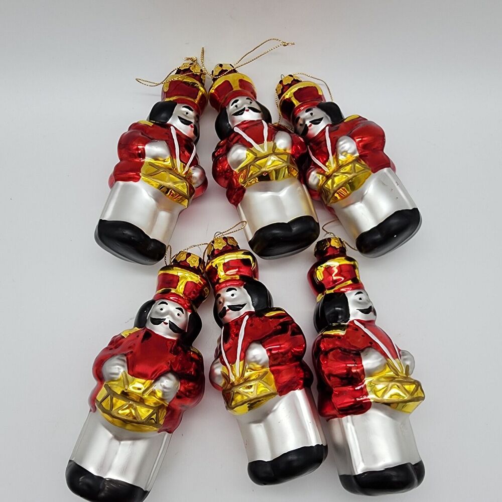 Vintage Toy Soldier Christmas Ornaments 3D Nutcracker Drummer Boy 6 Count
